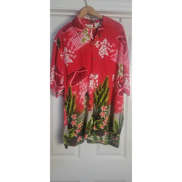 Hawaiian Tropic Other - Mens VINTAGE THUMBS-UP FLORAL XL Large Rayon Red & Hawaiian Shirt